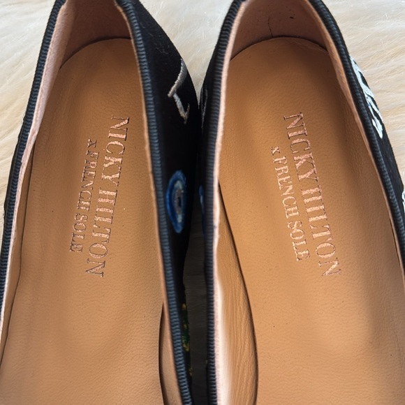Nicky Hilton x French Sole Lucky Embroidered Black Suede Flats Size 6 - Picture 11 of 15